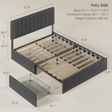 Asofer Full Size Bed Frame with 4 Storage Drawers on Wheels, Adjustable Headboard, Wooden Slats, Fits 6" to 12" Mattresses,Dark Gray