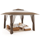 13 x 13 ft Patio Pop up Canopy Gazebo, Outdoor Foldable Canopy Tent with Mosquito Netting - Beige