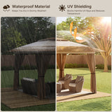 13 x 13 ft Patio Pop up Canopy Gazebo, Outdoor Foldable Canopy Tent with Mosquito Netting - Beige