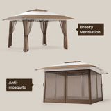 13 x 13 ft Patio Pop up Canopy Gazebo, Outdoor Foldable Canopy Tent with Mosquito Netting - Beige
