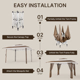 13 x 13 ft Patio Pop up Canopy Gazebo, Outdoor Foldable Canopy Tent with Mosquito Netting - Beige