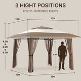 13 x 13 ft Patio Pop up Canopy Gazebo, Outdoor Foldable Canopy Tent with Mosquito Netting - Beige