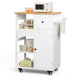 17.7" x 33" Kitchen Island Cart on Wheels with Towel Bar and Hooks, Rolling Mobile Serving Utility Cart with Drawer and Adjustable Shelves - White