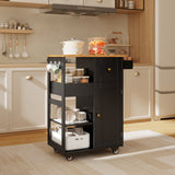 Kitchen Island Cart on Wheels, Asofer Bar Cart with Adjustable Shelf and Removable Tray for Dining Room, Black