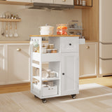 Kitchen Island Cart on Wheels, Asofer Bar Cart with Adjustable Shelf and Removable Tray for Dining Room, White