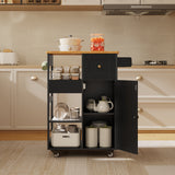 Kitchen Island Cart on Wheels, Asofer Bar Cart with Adjustable Shelf and Removable Tray for Dining Room, Black