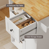 17.7" x 33" Kitchen Island Cart on Wheels with Towel Bar and Hooks, Rolling Mobile Serving Utility Cart with Drawer and Adjustable Shelves - White