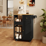 Kitchen Island Cart on Wheels, Asofer Bar Cart with Adjustable Shelf and Removable Tray for Dining Room, Black