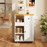 17.7" x 33" Kitchen Island Cart on Wheels with Towel Bar and Hooks, Rolling Mobile Serving Utility Cart with Drawer and Adjustable Shelves - White
