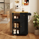 17.7" x 33"  Kitchen Island Cart with Storage,Rolling Kitchen Island Side Table on Wheels with Worktop,Spice Rack ,Adjustable Shelves and Drawer for Kitchen,Dining Room - Black