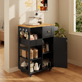 17.7" x 33"  Kitchen Island Cart with Storage,Rolling Kitchen Island Side Table on Wheels with Worktop,Spice Rack ,Adjustable Shelves and Drawer for Kitchen,Dining Room - Black