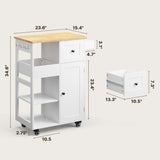 17.7" x 33" Kitchen Island Cart on Wheels with Towel Bar and Hooks, Rolling Mobile Serving Utility Cart with Drawer and Adjustable Shelves - White