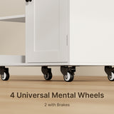 17.7" x 33" Kitchen Island Cart on Wheels with Towel Bar and Hooks, Rolling Mobile Serving Utility Cart with Drawer and Adjustable Shelves - White