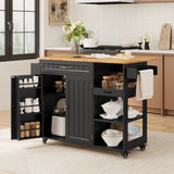 Asofer 41.7" W Kitchen Island, Kitchen Island with Storage, Rolling Kitchen Cart with Folding Drop Leaf, Drawer, 5 Wheels, Interal Adjustable Shelf, Spice/Towel Rack, Tray, Breakfast Bar, Black