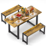 63" Dining Table Set for 4, Kitchen Table with 2 Benches, Extendable Kitchen Table Set with Metal Frame for Breakfast Nook and Small Space - Retro