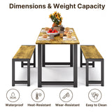 63" Dining Table Set for 4, Kitchen Table with 2 Benches, Extendable Kitchen Table Set with Metal Frame for Breakfast Nook and Small Space - Retro