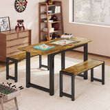 63" Dining Table Set for 4, Kitchen Table with 2 Benches, Extendable Kitchen Table Set with Metal Frame for Breakfast Nook and Small Space - Retro