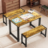 63" Dining Table Set for 4, Kitchen Table with 2 Benches, Extendable Kitchen Table Set with Metal Frame for Breakfast Nook and Small Space - Retro