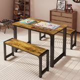 63" Dining Table Set for 4, Kitchen Table with 2 Benches, Extendable Kitchen Table Set with Metal Frame for Breakfast Nook and Small Space - Retro