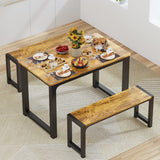 63" Dining Table Set for 4, Kitchen Table with 2 Benches, Extendable Kitchen Table Set with Metal Frame for Breakfast Nook and Small Space - Retro