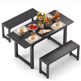 63" Dining Table Set for 4, Kitchen Table with 2 Benches, Extendable Kitchen Table Set with Metal Frame for Breakfast Nook and Small Space - Black