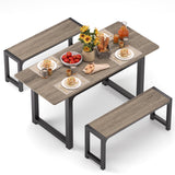 63" Dining Table Set for 4, Kitchen Table with 2 Benches, Extendable Kitchen Table Set with Metal Frame for Breakfast Nook and Small Space - Gray