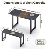 63" Dining Table Set for 4, Kitchen Table with 2 Benches, Extendable Kitchen Table Set with Metal Frame for Breakfast Nook and Small Space - Black