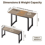 63" Dining Table Set for 4, Kitchen Table with 2 Benches, Extendable Kitchen Table Set with Metal Frame for Breakfast Nook and Small Space - Gray
