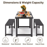 63" Dining Table Set for 4, Kitchen Table with 2 Benches, Extendable Kitchen Table Set with Metal Frame for Breakfast Nook and Small Space - Black