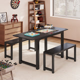 63" Dining Table Set for 4, Kitchen Table with 2 Benches, Extendable Kitchen Table Set with Metal Frame for Breakfast Nook and Small Space - Black