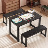63" Dining Table Set for 4, Kitchen Table with 2 Benches, Extendable Kitchen Table Set with Metal Frame for Breakfast Nook and Small Space - Black