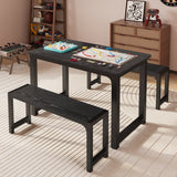 63" Dining Table Set for 4, Kitchen Table with 2 Benches, Extendable Kitchen Table Set with Metal Frame for Breakfast Nook and Small Space - Black