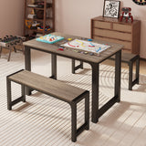 63" Dining Table Set for 4, Kitchen Table with 2 Benches, Extendable Kitchen Table Set with Metal Frame for Breakfast Nook and Small Space - Gray