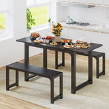 63" Dining Table Set for 4, Kitchen Table with 2 Benches, Extendable Kitchen Table Set with Metal Frame for Breakfast Nook and Small Space - Black