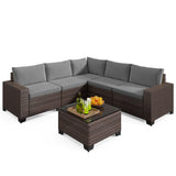 Jolifa 6-Piece Outdoor Patio Furniture Set, All-Weather Sectional Sofa with Coffee Table & Gray Cushions, Durable PE Wicker Set for Backyard, Gray
