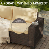 Patio Furniture Set, Asofer 6-PCS Outdoor Sectionals with Rattan Sofa & Thickened Cushions & Coffee Table for Garden, Backyard, Beige