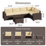 Patio Furniture Set, Asofer 6-PCS Outdoor Sectionals with Rattan Sofa & Thickened Cushions & Coffee Table for Garden, Backyard, Beige