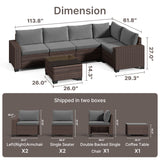 Patio Furniture Set, Asofer 6-PCS Outdoor Sectionals with Rattan Sofa & Thickened Cushions & Coffee Table for Garden, Backyard, Gray