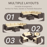 Patio Furniture Set, Asofer 6-PCS Outdoor Sectionals with Rattan Sofa & Thickened Cushions & Coffee Table for Garden, Backyard, Beige