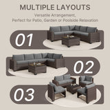 Patio Furniture Set, Asofer 6-PCS Outdoor Sectionals with Rattan Sofa & Thickened Cushions & Coffee Table for Garden, Backyard, Gray