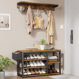 Hall Tree with Bench and Shoe Storage, Lofka 4 in 1 Coat Rack Set, Entryway Bench with 5 Storage, 5 Hooks, Rustic Brown