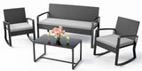 4 Pieces Patio Furniture Set, Rocking Rattan Conversation Set with Glass Table and Cushions，Outdoor Chairs Set for Garden, balcony, Yard, Poolside - Gray