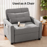 Asofer Sofa Bed Chair, 3 in 1 Convertible Futon Couch, Adjustable Backrest, Breathable and easy to clean, Gray