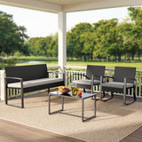 4 Pieces Patio Furniture Set, Rocking Rattan Conversation Set with Glass Table and Cushions，Outdoor Chairs Set for Garden, balcony, Yard, Poolside - Gray