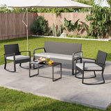 4 Pieces Patio Furniture Set, Rocking Rattan Conversation Set with Glass Table and Cushions，Outdoor Chairs Set for Garden, balcony, Yard, Poolside - Gray