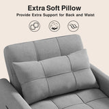 Asofer Sofa Bed Chair, 3 in 1 Convertible Futon Couch, Adjustable Backrest, Breathable and easy to clean, Gray