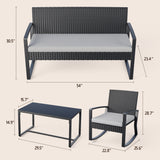 4 Pieces Patio Furniture Set, Rocking Rattan Conversation Set with Glass Table and Cushions，Outdoor Chairs Set for Garden, balcony, Yard, Poolside - Gray