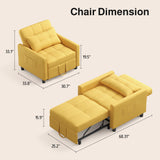 Asofer Sofa Bed Chair, 3 in 1 Convertible Futon Couch, Adjustable Backrest, Breathable and easy to clean, Yellow