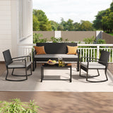 Noelse 4 Piece Patio Furniture Set, Outdoor Sectional Furniture with Coffee Table and Rocking Patio Bistro Set for Backyard, Gray
