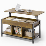 Industrial Lift Top Coffee Table With Storage Hidden Compartments Lofka Large Capacity Center Wooden Table For Living Room